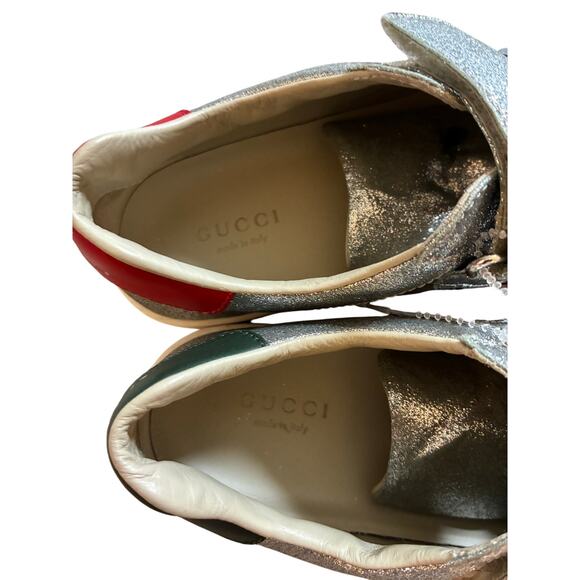 GUCCI Silver Sparkle Vecro Sneakers with Ribbon Logo EU 34 Unisex Kidcore Luxury - Picture 7 of 7